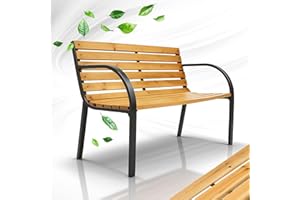Juskys Banc de Jardin Modena en Bois 2 Places avec accoudoirs et Dossier - Banc résistant aux intempéries - Banc avec éléments latéraux en Acier- Naturel, 62x120x82cm