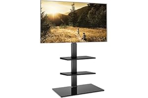 FITUEYES stojak pod telewizor z 3 półkami, stojak pod telewizor z regałem, regulacja wysokości, obrotowy, do telewizorów płaskich i zakrzywionych o przekątnej od 32 do 60 cali, maks. do 30 kg, VESA 600 x 400