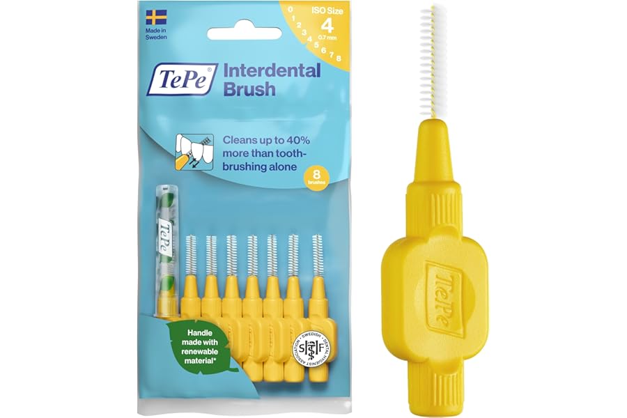 TePe Scovolini interdentali Originali / Spazzolini interdentali di alta qualità con cappuccio, misura ISO 4 (filo 0,7 mm), giallo, 8 pz x confezione