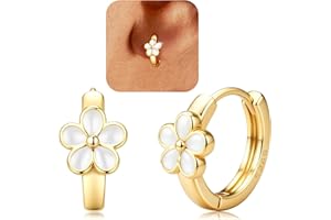 MILACOLATO Kolczyki kreolskie ze srebra próby 925, dla kobiet i dziewcząt, hipoalergiczne kreolki, złote/srebrne, małe kolczyki Huggie, 10 mm, kwiaty, stokrotki, kolczyki z pudełkiem na prezent