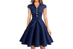 Wedtrend Robe de cocktail à manches courtes pour femme - Style rétro années 1950 - Rockabilly swing, Bleu marine