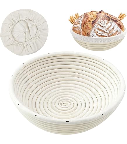 Set 10 Cestini Per Lievitazione Pane In Rattan – 13 Cm, Con Fodere E Raschietti – Per Lievito Madre E Pasta