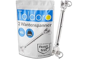 Toldoro® 2x M6 Wantenspanner Edelstahl rostfrei V4A / Sonnensegel Spanner, Spannschloss, Seilspanner, Drahtspanner Gabel als Sonnensegel Zubehör/geschlossene Form