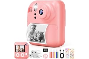 Yabtf Sofortbildkamera für Kinder mit Drucker | 2,4 Zoll (6 cm) Display | 48MP Fotos & 1080P Video | Inkl. 32GB Karte, 5X Druckpapier, 6 Stifte, Sticker | Geschenk für Kinder 3-12 Jahre