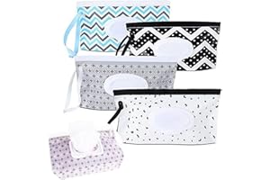 iHMeiju 4pcs Baby Wipe Dispenser, Portable Refillable Baby Wipes Container for Diaper, Wipe Dispenser for Travel, Reusable Travel Wet Wipe Pouch for Outdoor, Camping, Hiking.