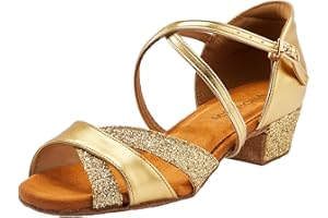 missfiona Girls Ballroom Dance Shoes Glitter Latin Salsa Shoes for Kids 3.5cm Low Heels