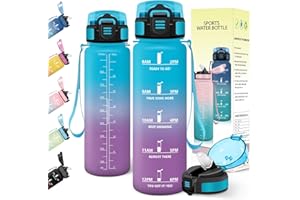 Baramumu Borraccia 1 litro, con Cannuccia, Borraccia Palestra, a Prova di Perdite, Bottiglia acqua, Facile da Aprire, Borracce, per Palestra, Trekking, Fitness, Yoga, Ufficio, Blu-Viola