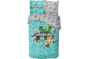 arlis Parure de Lit Minecraft pour Enfant, Housse de Couette Réversible 140x200 cm, Taie d'oreiller 63x63 cm, 100% Coton (Parure de lit Minecraft, 140 X 200 Cm)