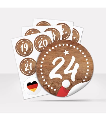 Adventskalender Zahlen Aufkleber, 24 Stück rund 4 cm - klassisch rot - Weihnachtskalender Zahlen Etiketten für Adventskalender Etiketten für Geschenke und Kalender