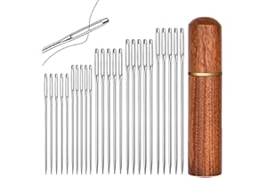 HOTUT Nähnadeln Mit Großem Öhr, 25 Stück in 5 Größen, Nähnadeln Set Mit Sandelholz-Nadelkasten, Große Augen Sticknadeln für DIY Stickerei und Nähen