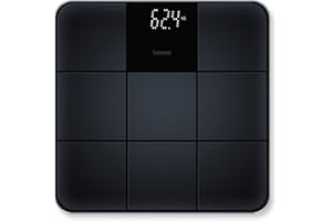 ‎BEURER Beurer GS 235 Glaswaage, Digitale Personenwaage mit Magic-Display, Anti-Rutsch Oberfläche in matter Fliesenoptik, Ein- und Abschaltautomatik, schwarz