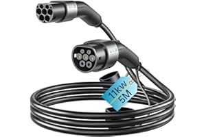 QIAO)) QIAO Câble de Charge de Type 2, câble de Chargeur de Voiture électrique de Type 2 IEC 62196 EV, câble de Charge Rapide Mode 3 EV et PHEV avec Sac de Transport (11 KW, 5 m)