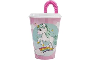 Stor GOBELET RÉUTILISABLE POUR ENFANTS AVEC PAILLE EN PLASTIQUE SANS BPA 430 ML | UNICORN RANGE