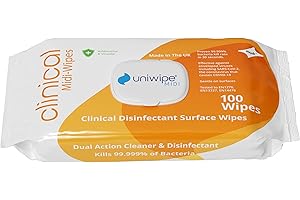 Uniwipe Clinical Midi-Wipes Antibacterial Sanitising kills 99.999% of germs (100 Pack), Plain