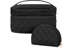 NUBILY Kosmetiktasche Damen Make up Tasche Doppelschicht Kulturtasche Groß wasserdichte Kulturbeutel Reise Schminktasche Mädchen 2 Stücke Schwarz