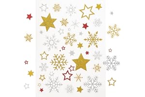 GEBETTER 5 Hojas Pegatinas Navidad Purpurinas Copos de Nieve Estrellas Doradas Plateadas Rojas Decoración Scrapbooking Paquete Bolsa Caja Regalo Tarjeta de Felicitación Niños Manualidades Infantiles