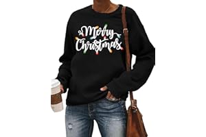 Qskall Christmas Sweatshirt for Women Merry Christmas Long Sleeve T Shirt Xmas Lights Tee Tops