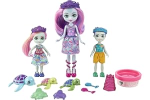 Enchantimals Royaume de l'océan Coffret Famille de Tinsley Tortue, avec 3 Mini-poupées, 3 Mini-Figurines et Accessoires, Jouet pour Enfant, HCF95
