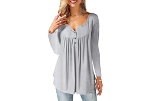 Beluring Women Casual V Neck Tops Long Sleeve Pleated Tunic Tops Shirts Blouse