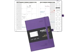 POPRUN Month to View Diary 2024-2025 22x16.5cm (18-Month: Jan'24 - Jun'25) Monthly Planner with Tabs, 100 GSM Ivory Paper, PU Leather Softcover, Sunday Start (Purple)