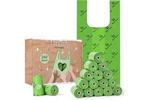 DEO DOO Dog Poo Bags Biodegradable Large Poop Bags with Tie Handle Recycle Leak-Proof 20 Rolls 240 Bags 11 * 15 Inch Green Doggy Waste Bags for Cat Little Unscented