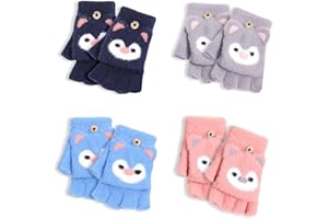 Bekecidi 4 Paires de Gants Sans Doigts pour Enfants, Gants Thermiques à Rabat, Gants à Rabat Sans Doigts, Gants Demi-Doigts Tricotés, Mitaines Chaudes D'hiver pour Garçons et Filles de 5 à 10 Ans