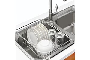 WDEC wysuwana regulowana tacka ociekowa, Suszarka do naczyń, Ociekacz do talerzy, kubków i sztućców, kuchni, pojemnikiem na sztućce oraz matą ociekacz na naczynia 44.5 x 25 x 11.5 cm