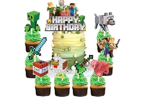 BINLHY 9 Pcs Pixel Miner Cake Toppers for Kids Minecraft Party Cake Toppers Birthday Party Supplies Decorations for Boys Girls