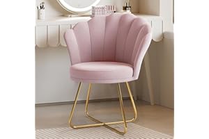 ‎HAWTHYHOME Hawthyhome Polstersessel Esszimmerstühle, Stuhl Schminktisch, Stuhl Samt, Blütenblatt-Rückenlehne Lehnstuhl mit Metallbeinen Gold, Bis 150 KG Belastbar Rosa