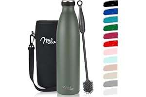 Milu Edelstahl Trinkflasche 350ml 500ml 750ml 1L 1,5L Thermosflasche Isolierte Wasserflasche Auslaufsichere Isolierflasche doppelwandig Kohlensäure geeignet – inkl. Reinigungsbürste (Olivgrün, 1L)