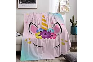‎HZVRTN HZVRTN Einhorn Decke Kuscheldecke Flanell Kinder Rosa Kuscheldecke für Mädchen, Weiche Wohndecke Geburtstag Geschenke Sofa Couch Wohn Bett Fleecedecke (Einhorn D, 130x150cm)