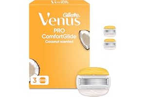 Gillette Venus Pro ComfortGlide Razor Blade Refills for Women, 3 Count - Coconut Scented Blades, Olay Moisture Bars, Smooth C