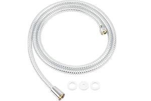 FEVONE Brauseschlauch glatt PVC 2m Transparente Silberfolie, Ersatz-Brauseschlauch mit Messinganschlüssen, Universalanschluss G 1/2" x 1/2" Anti-Twist, auslaufsicher und Anti-Burst