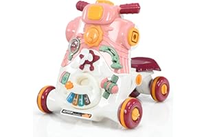 GOPLUS Correpasillos Bebé 3 en 1, Andador Bebé Primeros Paso, Ruedas con Velocidad Regulable, Contiene Tablero de Juegos Desmontable, Instrumento Musical, para 12 – 36 Meses, Fácil Montaje, Rosa