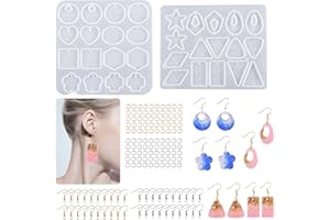 Bekecidi Lot de 142 Moules en Résine Époxy pour Fabrication de Boucles D'oreilles, Moules en Silicone pour Moulage de Résine, Moule à Bijoux en Résine avec Crochets de Boucles D'oreilles