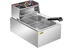 VIVOHOME Friteuse 10L professionnelle Avec régulateur de Température 2500W Acier Inoxydable Pièces Amovibles
