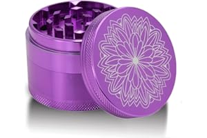 DCOU Nuevo Diseño Premium Molinillo de hierba de aluminio 2.2 pulgadas 4 piezas molinillo de metal con catcher de polen con flor tallada (Púrpura)
