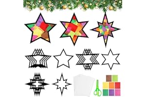 BOOMTOP 15 Weihnachten Basteln Fensterbilder Sterne Bastelset Kinder Fensteraufkleber Sternen Bunte Weihnachten Deko Fenster Sticker Schablonen DIY Winter Advent Silvester Kreative Geschenke