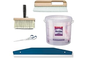 BODENMEISTER Tapezierset Vliestapete Tapezierwerkzeug Schneidehilfe, Tapzierschere, Tapezierwischer, Eimer, Quast, 5-teilig