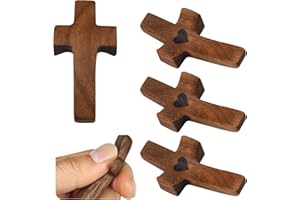 YITEXIN 5 Pack Cross My Heart, Walnut Wooden Pocket Cross, 2" Small Carrying Prayer Cross for Hand Holding, Wood Comfort Palm Cross Religious Encouragement Present for Praying Clutching Clinging (5Pcs)