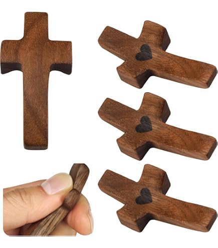 Croce Tascabile In Legno Con Cuore Epossidico – Regalo Di Incoraggiamento E Conforto – Confezione Da 10 Pezzi - 4