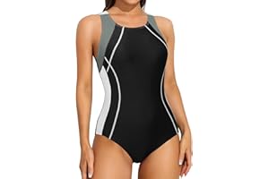 ATTRACO Swimming Costume Women Tummy Control Swimwear Athletic One Piece Swimsuit Racerback Padded Bathing Suit