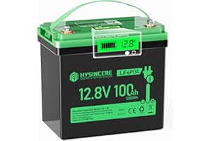‎HYSINCERE HYSINCERE 12V 100Ah LiFePO4 MINI Lithium Batterie mit LED, 100A Intelligente BMS & Max.15000 Zyklen, 12 Volt Deep Cycle Akku 1280Wh Wiederaufladbare für Wohnmobil, Camping, Solar Home Systeme, Boote