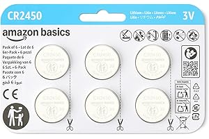 Amazon Basics 6-Pack CR2450 Lithium Coin Cell Battery, 3 V, Long-Lasting Power, Mercury-Free, Child-Safe Package (Use Scissors to Open)