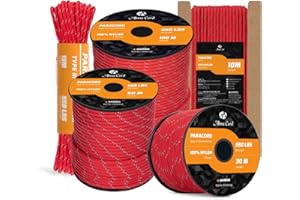 Abma Cord 550 Paracorde 4mm 50m Type III Corde 100% Nylon 7 Brins pour Bracelet, l'artisanat, Survie, Extrieur - Max. 250 kg - Réfléchissante Rouge