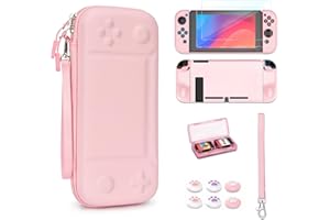 YK YOUNIK Younik Switch Étui pour Switch 2017 Modèle, Kit d'accessoires Switch 14 en 1 avec Mallette de Transport Switch, Accessoires de Protection pour Console Switch et J-Con (Rose, Modèle de Bouton)