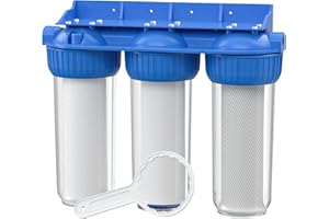 Naturewater NW-BR10B4 3 Stufen Wasserfilter, 5 µ, 26,16 mm (3/4"), Ø60 mm PP Kartusche, Filter Wandhalterung, Filterschlüssel, Sedimentfilter Aktivkohleblock Aktivkohlegranulat