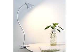Lzonunl White Desk Lamp with Clip, 3 Color Modes & 10 Brightness Levels, Flexible Neck Book Reading Light for Bedside, Painting, Music Stand, Study