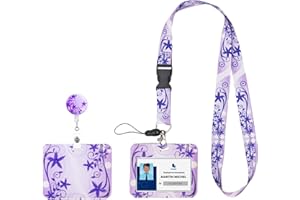 SCOLLIA Porte badge personnalisé (fleurs) avec enrouleur rétractable, porte carte d'identification (travail, transport, infirmière, enfant, cantine) horizontal, cordon tour de cou (Lanyard)