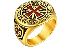 PROSTEEL Anillo Sello Cruz Templaria Símbolo de Las Cruzadas Medieval, Personalizables Anillos Grandes Tallas 14.5-32.5